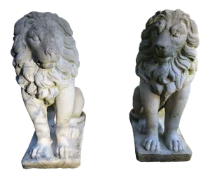 Concrete Sitting Lion Statues - Set of 2