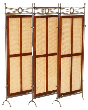 Vintage Wrought Iron, Bergere & Hardwood Triple Panel Room Divider