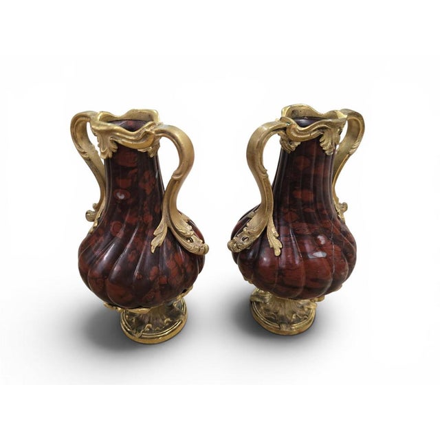 Gold French Turned Red Marble Vases with Gilt Bronze Mounts, 1800, Set of 2 For Sale - Image 8 of 11