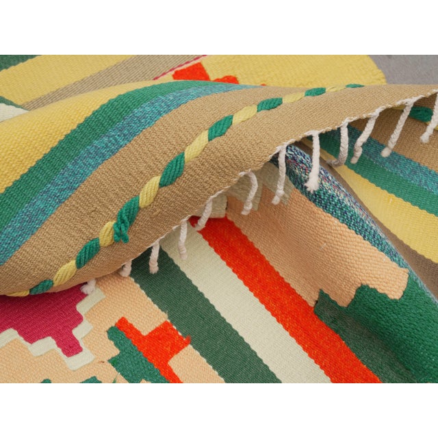 1970s Vintage Handmade Wool Cotton Pink Green Runner Rug For Sale - Image 4 of 11