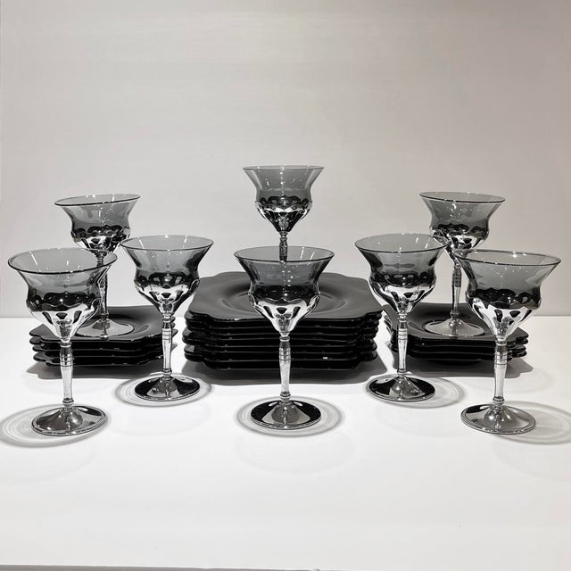 1930s Blown Glass and Chrome Appetizer or Dessert Set, 24 Pieces For Sale In Nashville - Image 6 of 11