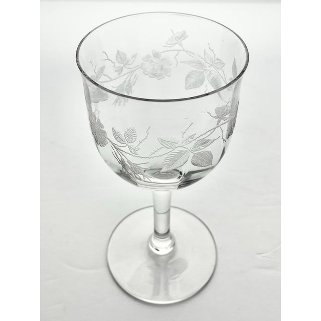 1940s Seneca Glass “Rose” Pair of Etched Optic Water Glasses For Sale - Image 4 of 6