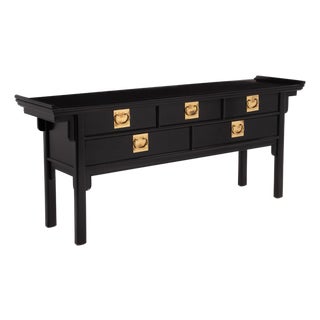 Century Furniture Chin Hua Pagoda Console Credenza Raymond Sobota Brass Black Lacquer 1970s For Sale