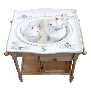 French Sarreguemines Late 19th Century Miniature Sink with Pastoral Scenes For Sale