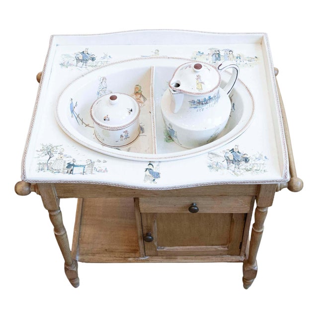 French Sarreguemines Late 19th Century Miniature Sink with Pastoral Scenes For Sale