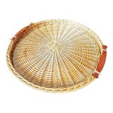 Hermes Wicker Tray with Leather Handles For Sale