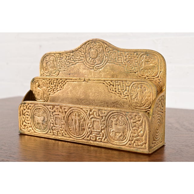 Tiffany Studios New York Zodiac Pattern Bronze Doré Letter Rack For Sale - Image 13 of 13