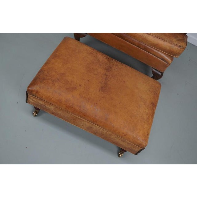Set of Vintage Dutch Cognac Leather Club Chair and Ottoman For Sale - Image 6 of 18