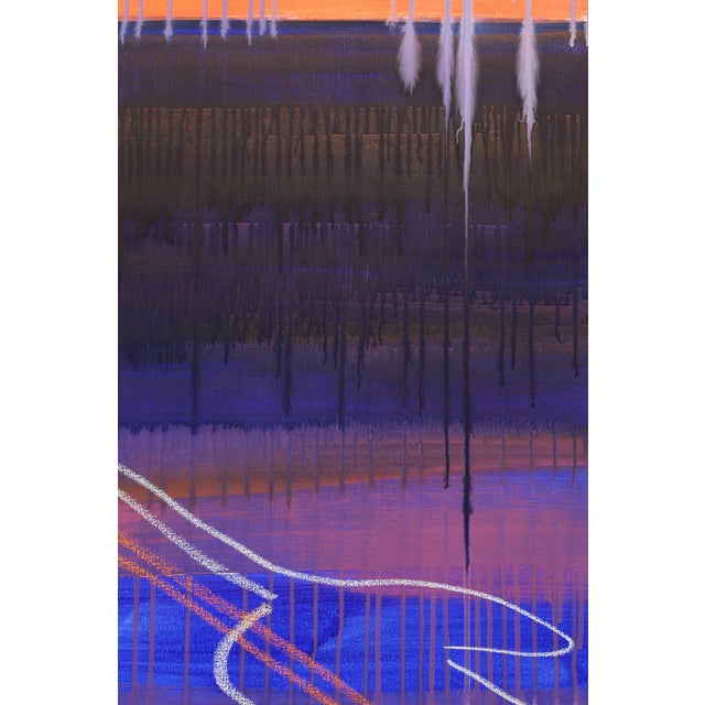 "Monstera Double Shadows Blue Orange" - Large Original Acrylic Painting by Simon Findlay For Sale - Image 13 of 18