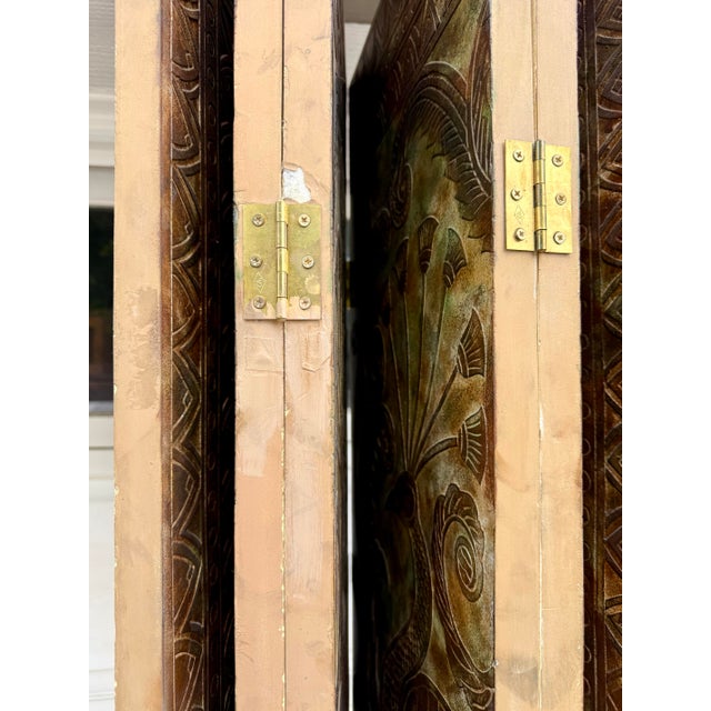 1970s Signed Peacock Relief 6-Panel Folding Screen by K. Walton 12/100 For Sale - Image 17 of 18