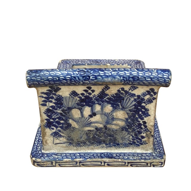 1990s Vintage Distressed Ceramic Rectangular Floor Flower Planter For Sale - Image 5 of 8