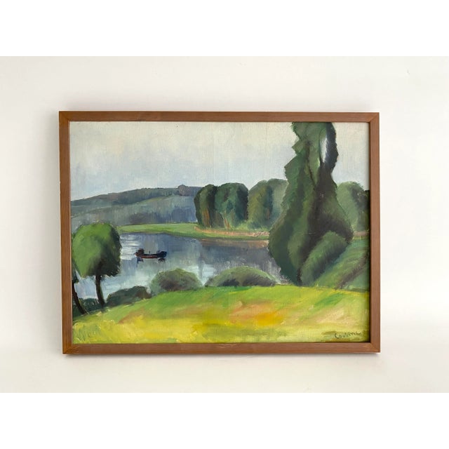 French French Midcentury Impressionist Landscape Oil Painting For Sale - Image 3 of 6