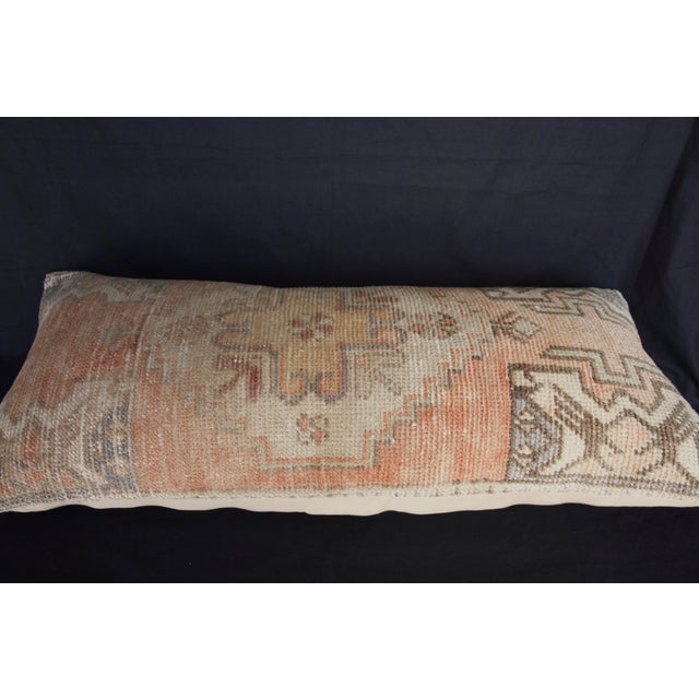 Contemporary Handmade Muted Tones Rug Lumbar Pillow Cover -15'' X 35'' For Sale - Image 3 of 11