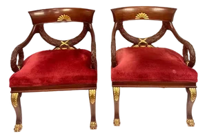 Regency Armchairs in Carved Mahogany, 1930s