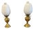 Antique Edwardian Brass Oil Lamps with Opaline Glass Shades, 1900, Set of 2 For Sale