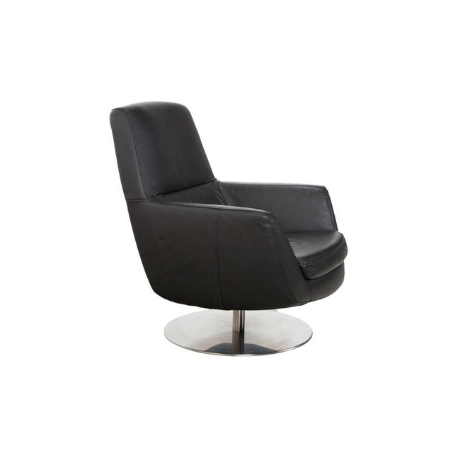 Black Leather and Chrome Swivel Lounge Chair For Sale - Image 4 of 13