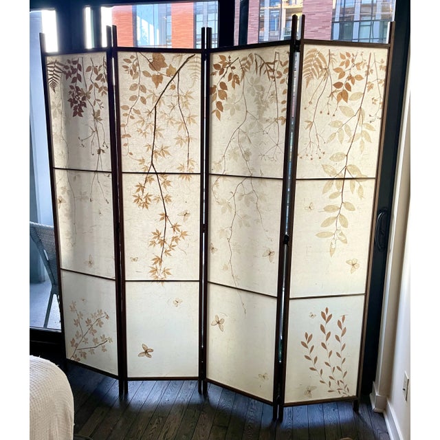 Shoji Paper Natural Elements Elmwood Floor Screen With Brass Hardware For Sale - Image 4 of 9