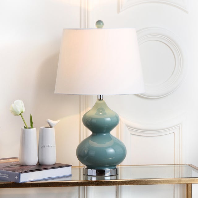 24 Inch H Double Gourd Glass Table Lamp in Marine Blue - a Pair For Sale - Image 4 of 7