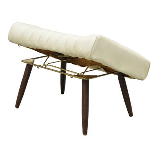 Vintage Mid Century Modern Adjustable Angle Ottoman Footstool With Wooden Legs For Sale