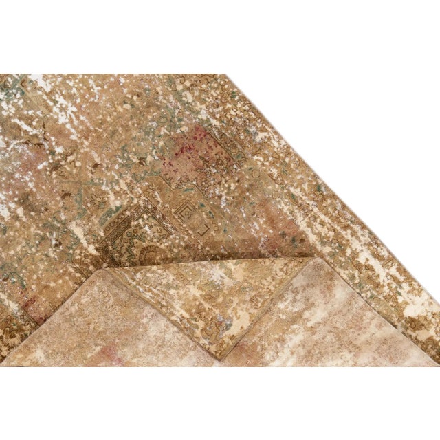 Tan Vintage Distressed Turkish Wool Rug 6'2" X 8'10" For Sale In New York - Image 6 of 10