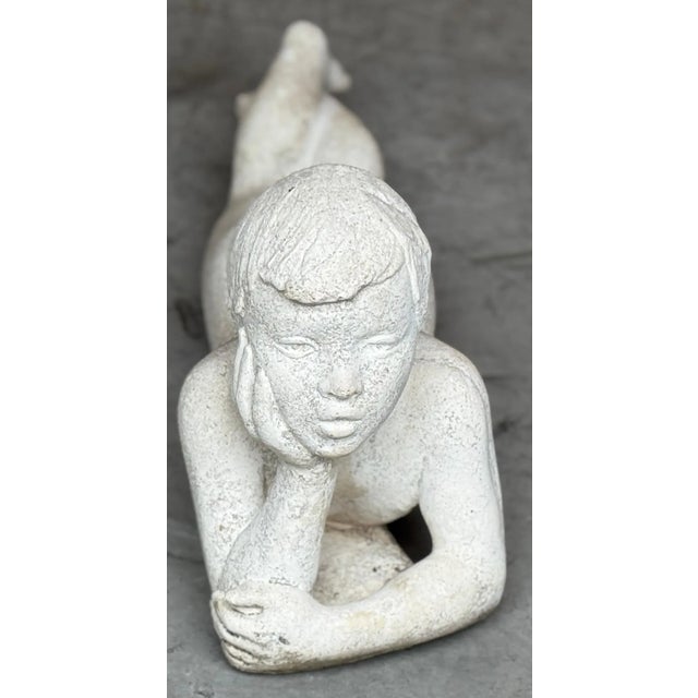 American Art Deco Style Cast Stone Garden Sculpture of a Daydreaming Youth For Sale - Image 4 of 8