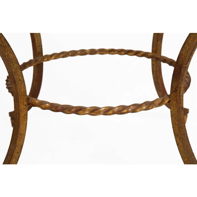 French Modernist Gilded Wrought-Iron & Glass Coffee Accent Table Ca. 1950s For Sale - Image 11 of 12