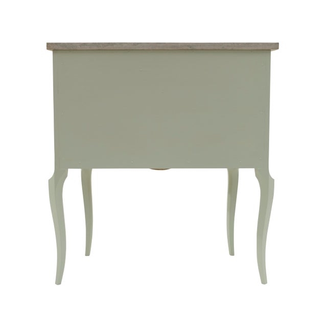 Cream 1950s Gustavian Style Commode in Antique White With Exotic Birds Design and Marble Top For Sale - Image 8 of 8