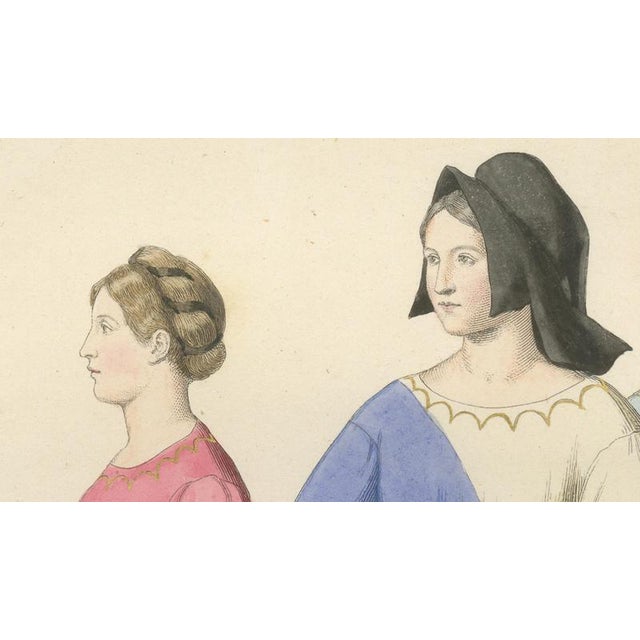 Paper Mercuri, Medieval Women Costume Plate, Hand-Colored Print, 1845 For Sale - Image 7 of 9