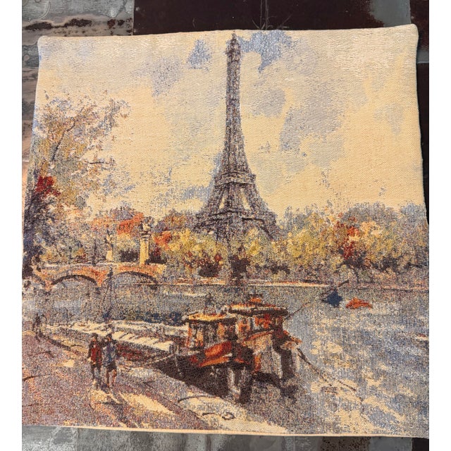 1990s Vintage Belgian Woven Paris Eiffel Tower Tapestry Wall Hanging by Craye, Made in Flanders, 17.5” X 17.5” For Sale - Image 5 of 8