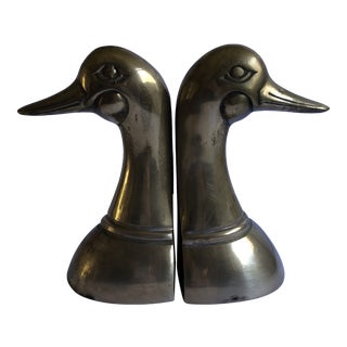 Mid Century Brass Duck Bust Bookends - a Pair For Sale