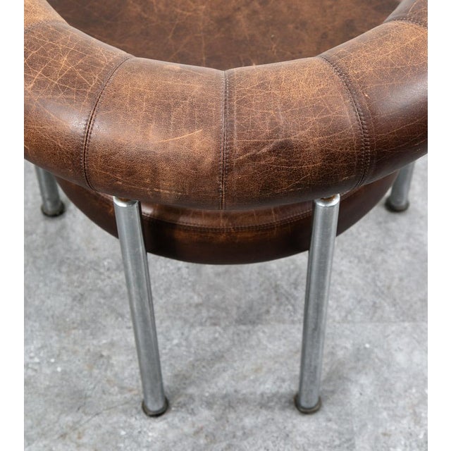 Brown 1960s Mid Century Danish Modern Lounge Chair Brown Leather Round Back Steel Cobra Seat For Sale - Image 8 of 12