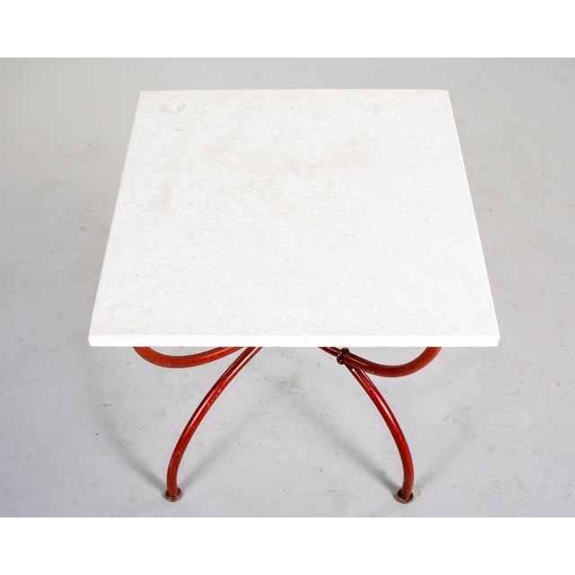 Metal Vintage Table With Limestone Top and Red Metal Base For Sale - Image 7 of 10