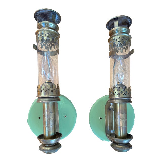 Antique French PLM Railroad Carriage Brass Wall Sconces - a Pair For Sale