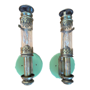 Antique French PLM Railroad Carriage Brass Wall Sconces - a Pair