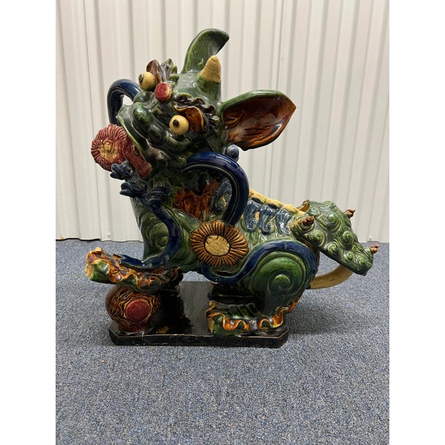 Antique Italian Majolica Chinese Foo Dog or Guardian Lion Sculptures- a Pair For Sale In Boston - Image 6 of 12
