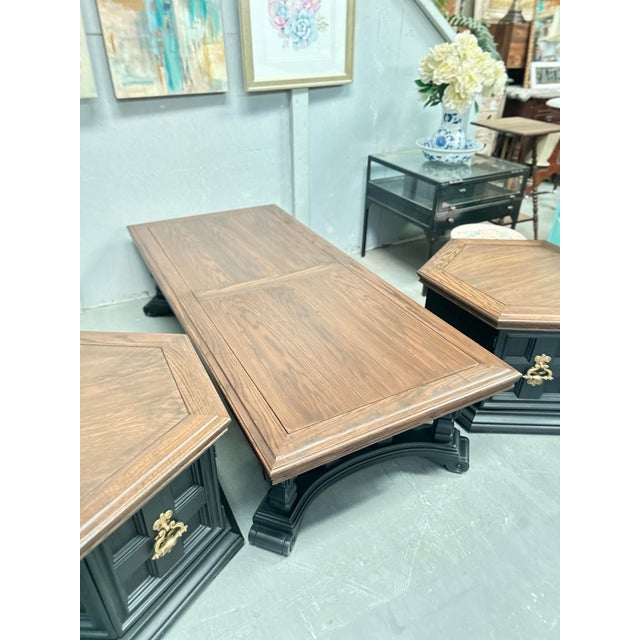 Beautiful Vintage Mediterranean, Brutalist ,Three Piece Coffee Table Set. Rustic/Farmhouse. Custom Hand Painted. For Sale - Image 12 of 12