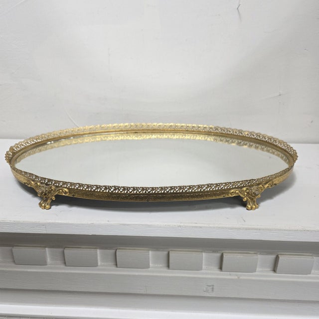 1960's Stylebuilt Vanity Mirror Tray Set Victorian Gothic Gilded Gold Accents For Sale - Image 4 of 14