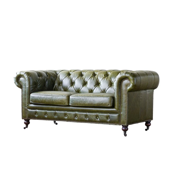 Contemporary Matthew Izzo Home Churchill Tufted Leather Love Seat For Sale - Image 3 of 6
