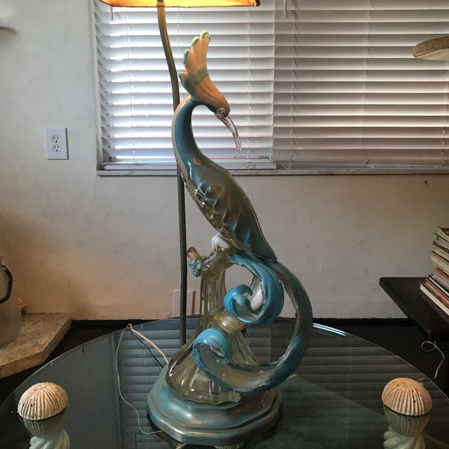 Sky Blue Mid-Century Alfredo Barbini Heron Murano for Camer Glass Table Lamp For Sale - Image 8 of 13
