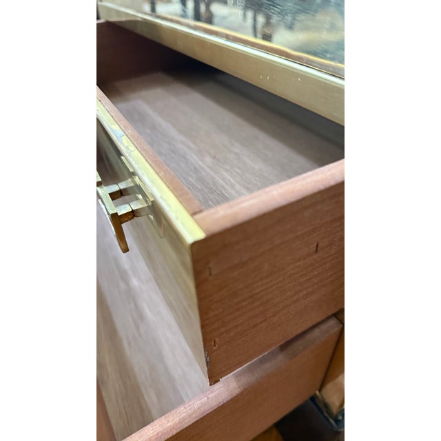 Brass 1990s Sarreid Style Brass Campaign Chest With Greek Key Hardware on Ebonized Base — 20.25″ W For Sale - Image 8 of 13