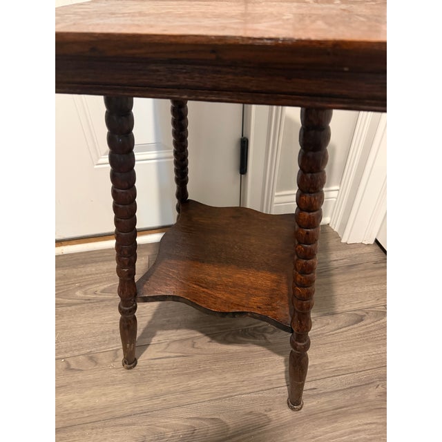 Wood Antique Victorian Quartersawn Tiger Oak Parlor Table With Barley Twist Legs, Circa 1890s For Sale - Image 7 of 8