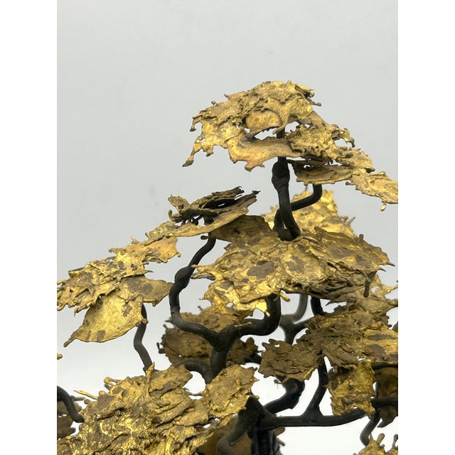 Mid-Century Brutalist Gilt Bronze Bonsai Tree Sculpture on Burl Wood Basee For Sale - Image 16 of 18