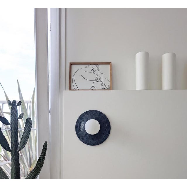 Black Basalte Glazed Lava Stone Wall Lamp by Clemence Birot For Sale - Image 8 of 18