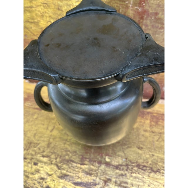 Antique Japanese Bronze Usubata Vase – Meiji Period, Crane and Bamboo Inlay. For Sale - Image 4 of 9