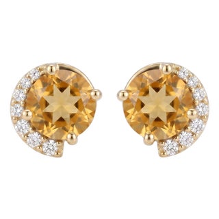 Natural Citrine Gemstone Studs - Dainty 925 Silver Handmade Studs for Woman - A Pair For Sale