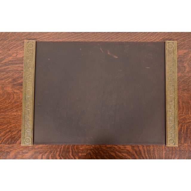 Tiffany Studios New York "Adam" Pattern Bronze Doré Blotter Ends With Leather Desk Blotter For Sale - Image 9 of 9