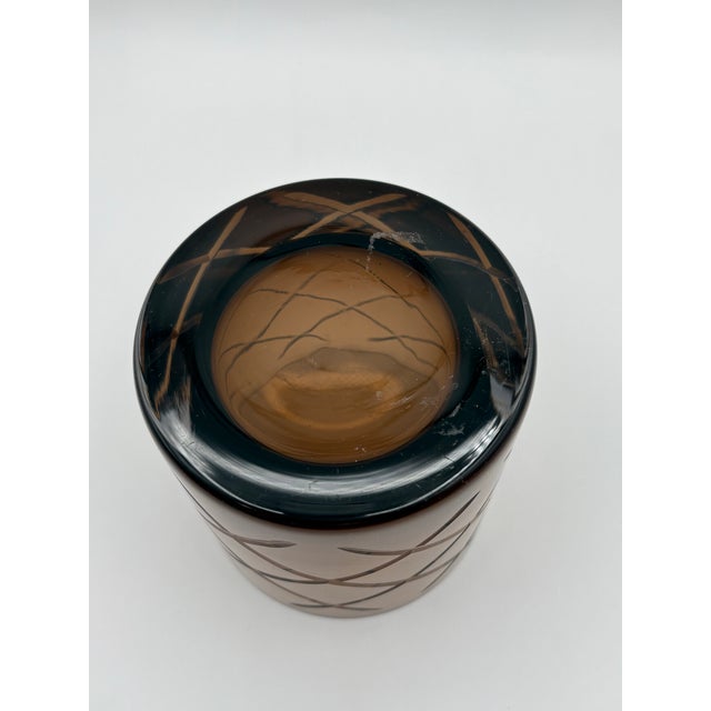 2020s Mariel Walnut Brown Color Hand Cut Glass Candle/Vase For Sale - Image 5 of 5
