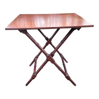 Mahogany Side Table With Folding Style Faux Bamboo Legs For Sale