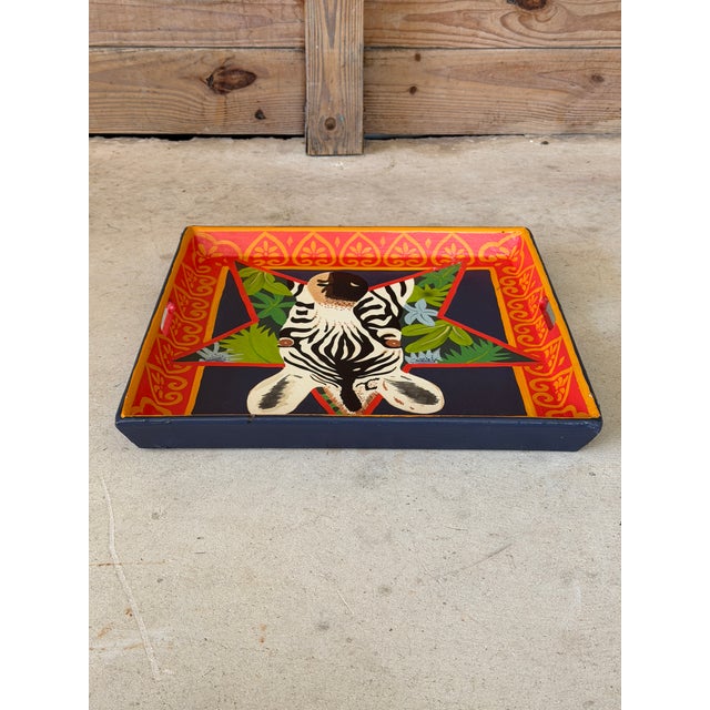 Vintage Hand-Painted Papier-Mâché Zebra Decorative Tray From the Mole Hole For Sale - Image 9 of 12