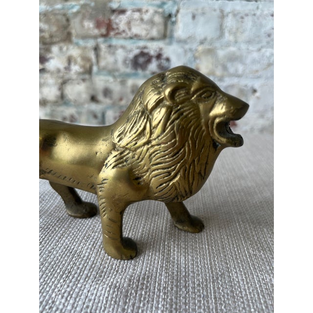 Vintage Solid Brass Lion Figurine | Regal Mid-Century Decorative Accent For Sale - Image 4 of 6